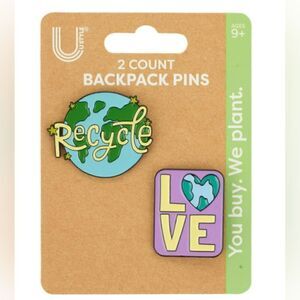 U Style Backpack Pins, Multicolor Love/Recycle Theme, Set of 2